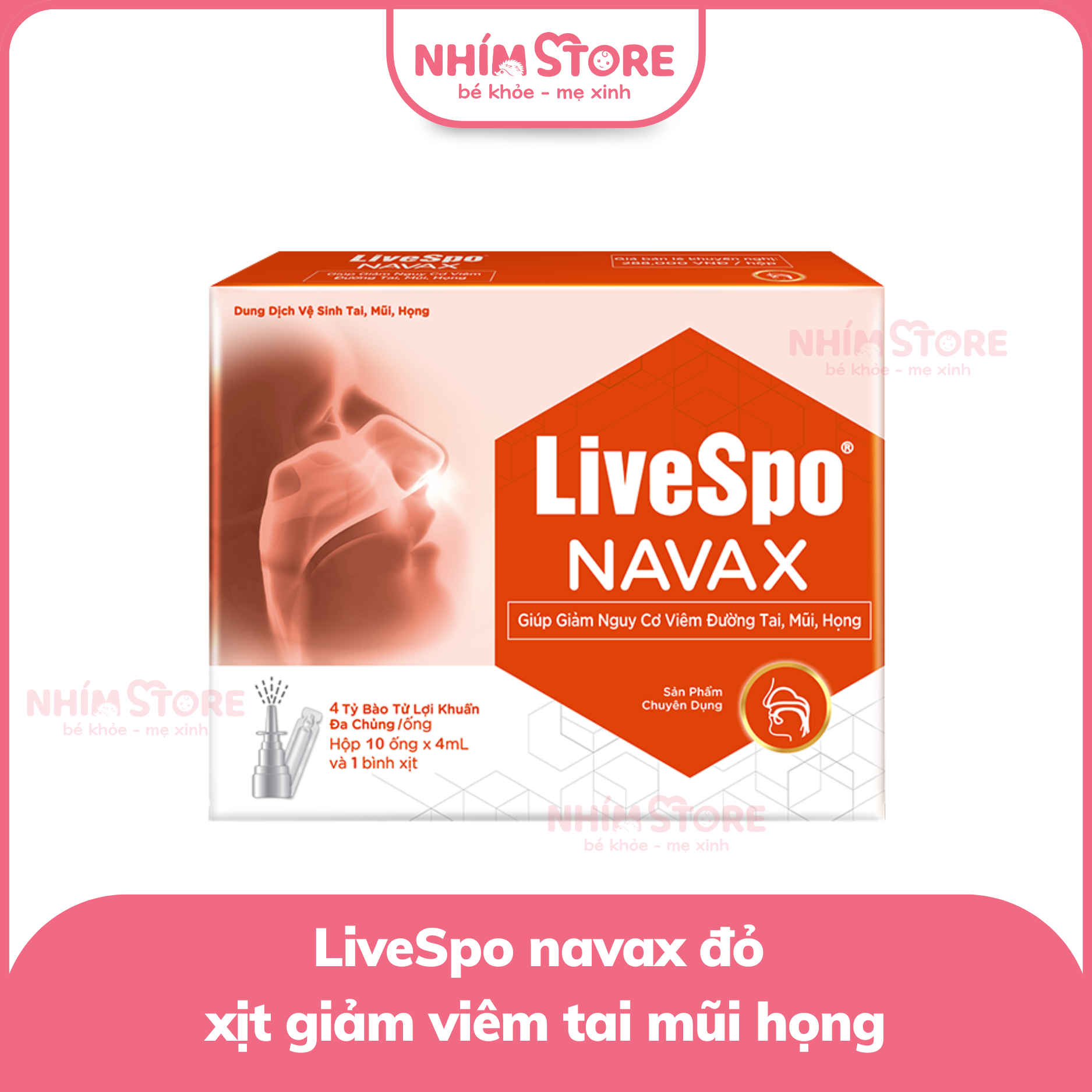 LiveSpo navax đỏ xịt giảm viêm tai mũi họng hộp 10 ống + 1 bình xịt
