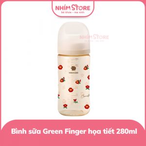 Bình sữa Green Finger BebeGrow PPSU 280ml họa tiết hoa đỏ – Kèm núm size M