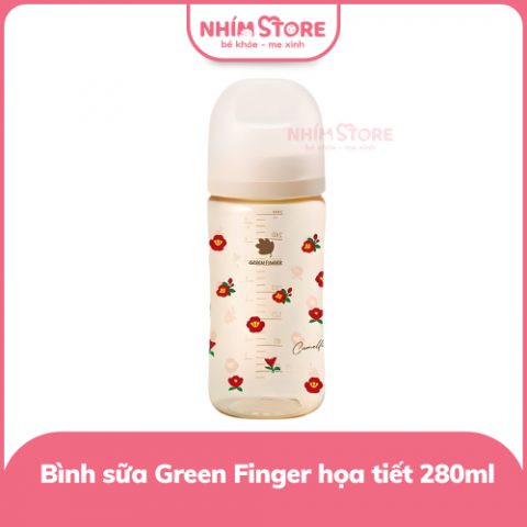 Bình sữa Green Finger BebeGrow PPSU 280ml họa tiết hoa đỏ – Kèm núm size M