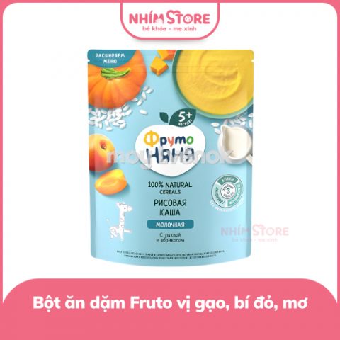 Bột ăn dặm Fruto gạo sữa, bí đỏ, mơ 200g (5m+)