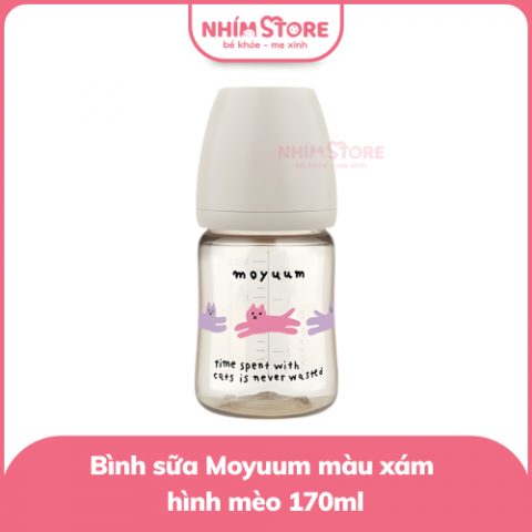 Bình sữa Moyuum hoạt tiết mèo 170ml xám