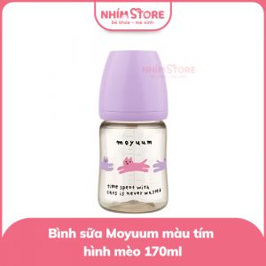 Bình sữa Moyuum hoạt tiết mèo 170ml tím