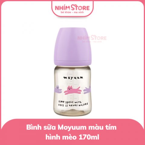 Bình sữa Moyuum hoạt tiết mèo 170ml tím