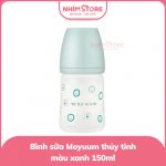 Bình sữa Moyuum thủy tinh tráng silicon màu xanh 150ml
