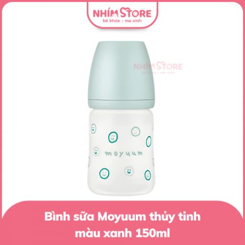 Bình sữa Moyuum thủy tinh tráng silicon màu xanh 150ml